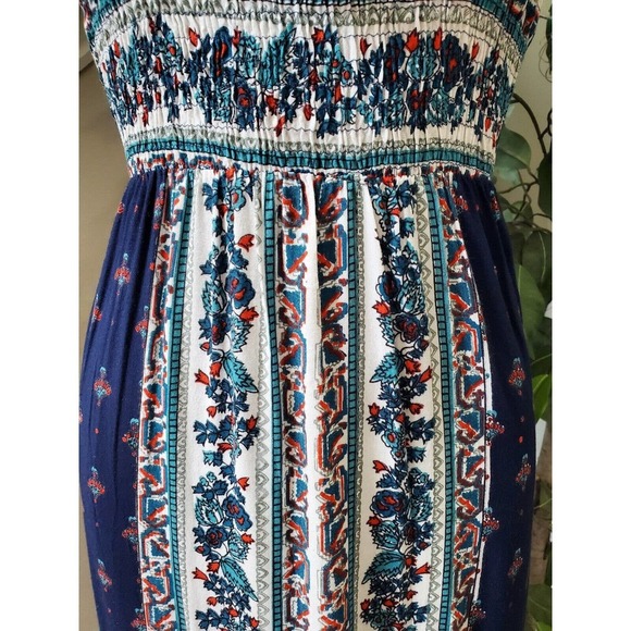 Angle Women's Blue & White 100% Rayon Off The Shoulder Long Maxi Dress Size XS - Picture 3 of 9